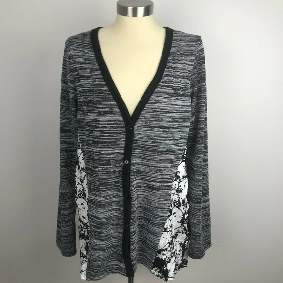 Cubism Large Button Front Top Black White - Picture 2 of 8